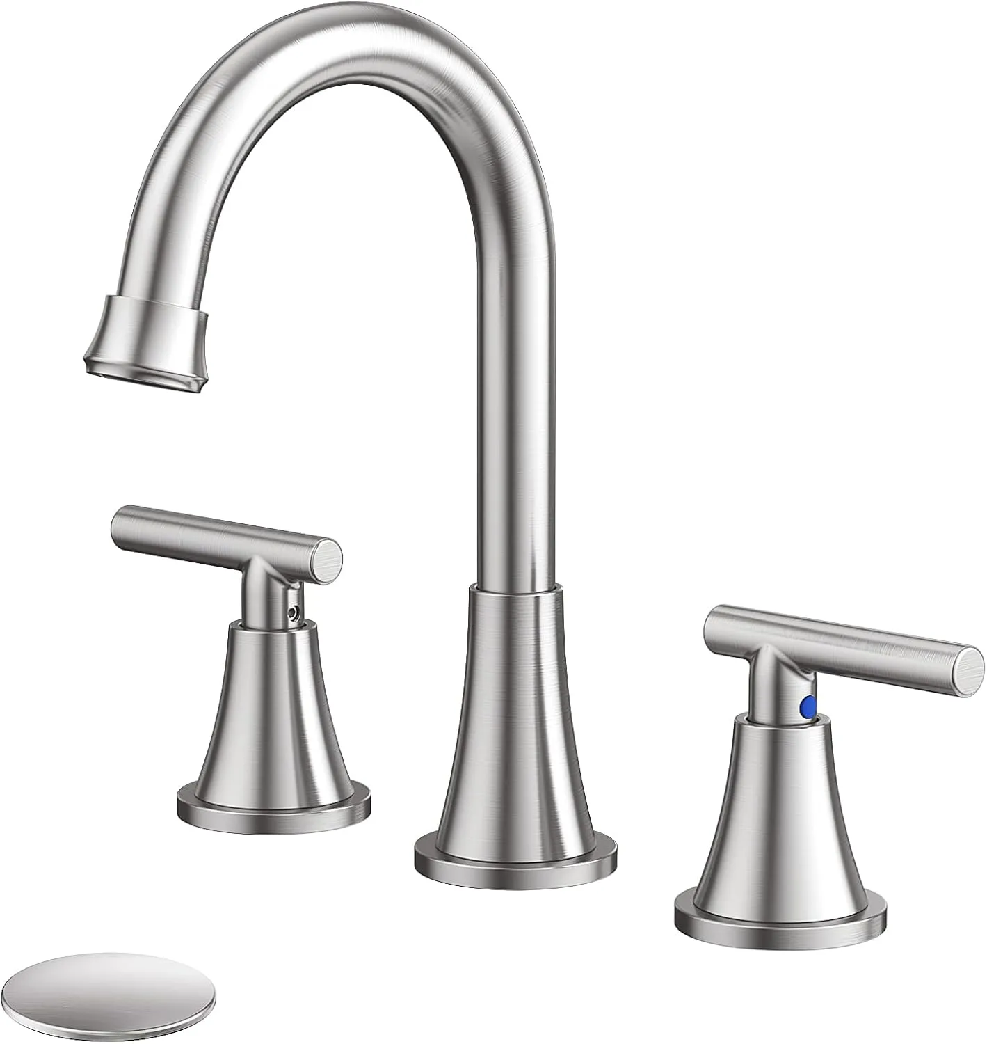 Bathroom Faucets for Sink 3 Hole, Hurran Brushed Nickel Bathroom Sink Faucet with Pop-up Drain and Supply Lines, Stainless Steel Lead-Free Widespread Faucet for Vanity RV Farmhouse Sink