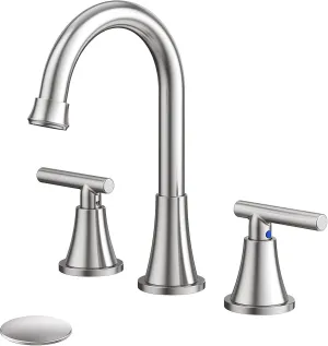 Bathroom Faucets for Sink 3 Hole, Hurran Brushed Nickel Bathroom Sink Faucet with Pop-up Drain and Supply Lines, Stainless Steel Lead-Free Widespread Faucet for Vanity RV Farmhouse Sink