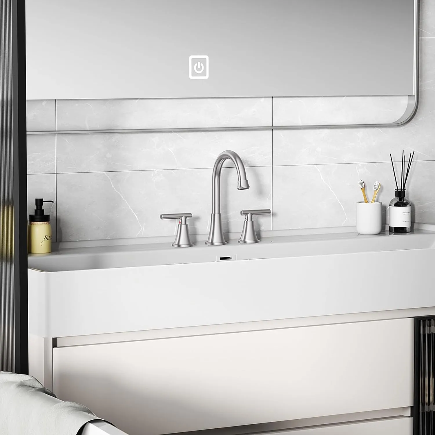 Bathroom Faucets for Sink 3 Hole, Hurran Brushed Nickel Bathroom Sink Faucet with Pop-up Drain and Supply Lines, Stainless Steel Lead-Free Widespread Faucet for Vanity RV Farmhouse Sink