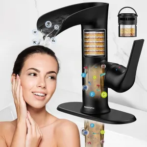 Bathroom Faucets with Bulit-in Water Filter, 2024 Newest Waterfall Bathroom Sink Faucet for Softer, Smoother Skin, Removes Chlorine, Heavy Metals, Improves The Condition of Your Health, Black