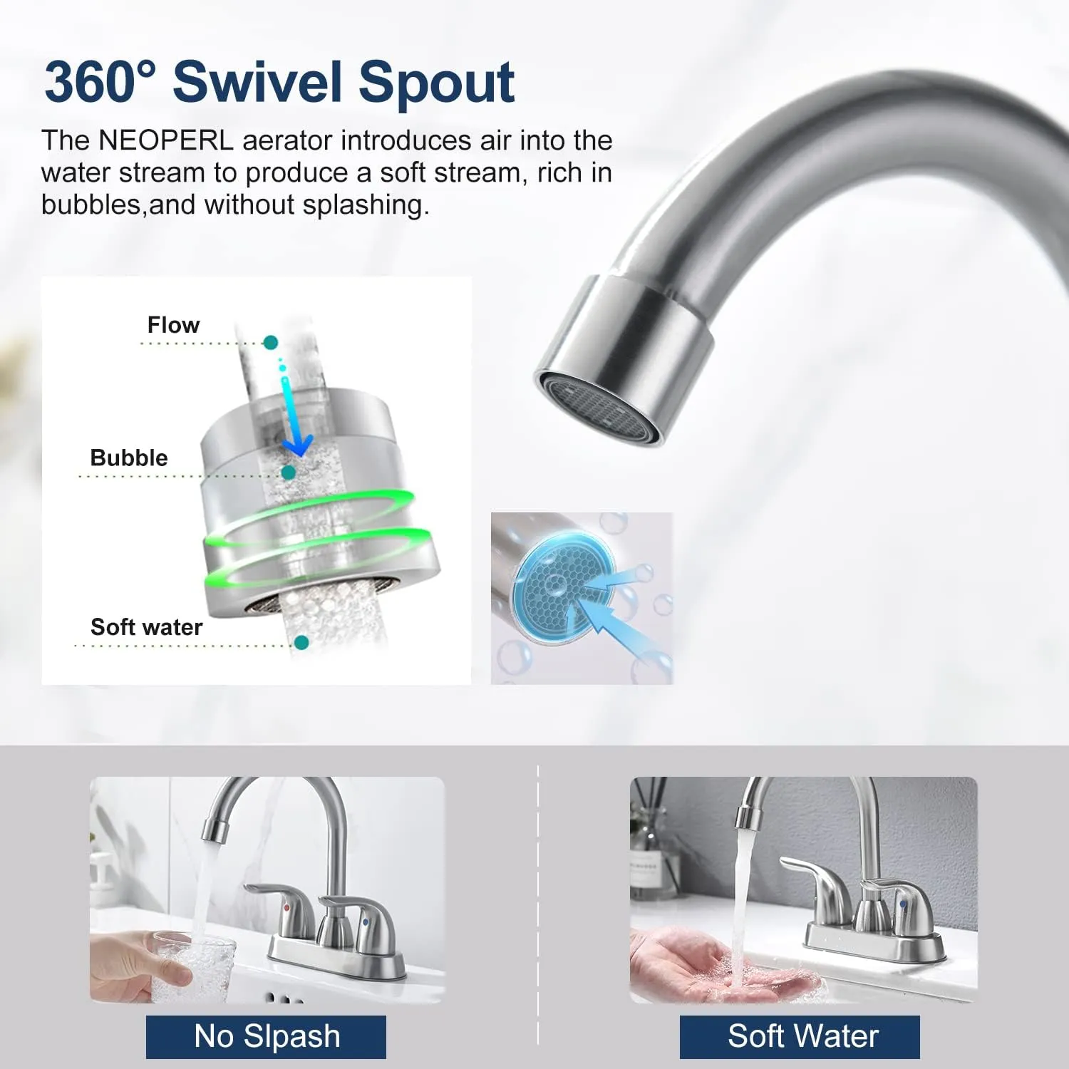 Bathroom Sink Faucet with Pop-up Drain Assembly, 4 Inch 2 Handle Centerset Faucet - Temperature Control, Easy to Install, Durable & Safety - Lavatory Faucet Brushed Nickel, Easy to Clean