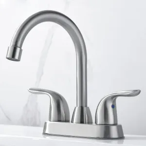 Bathroom Sink Faucet with Pop-up Drain Assembly, 4 Inch 2 Handle Centerset Faucet - Temperature Control, Easy to Install, Durable & Safety - Lavatory Faucet Brushed Nickel, Easy to Clean
