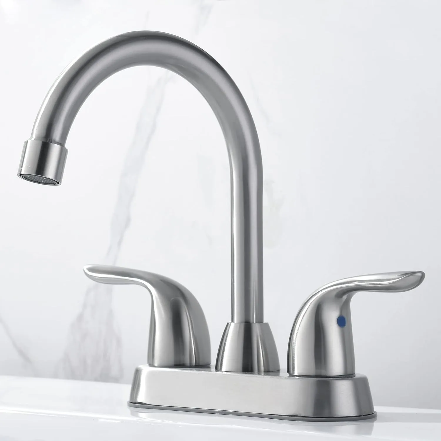Bathroom Sink Faucet with Pop-up Drain Assembly, 4 Inch 2 Handle Centerset Faucet - Temperature Control, Easy to Install, Durable & Safety - Lavatory Faucet Brushed Nickel, Easy to Clean