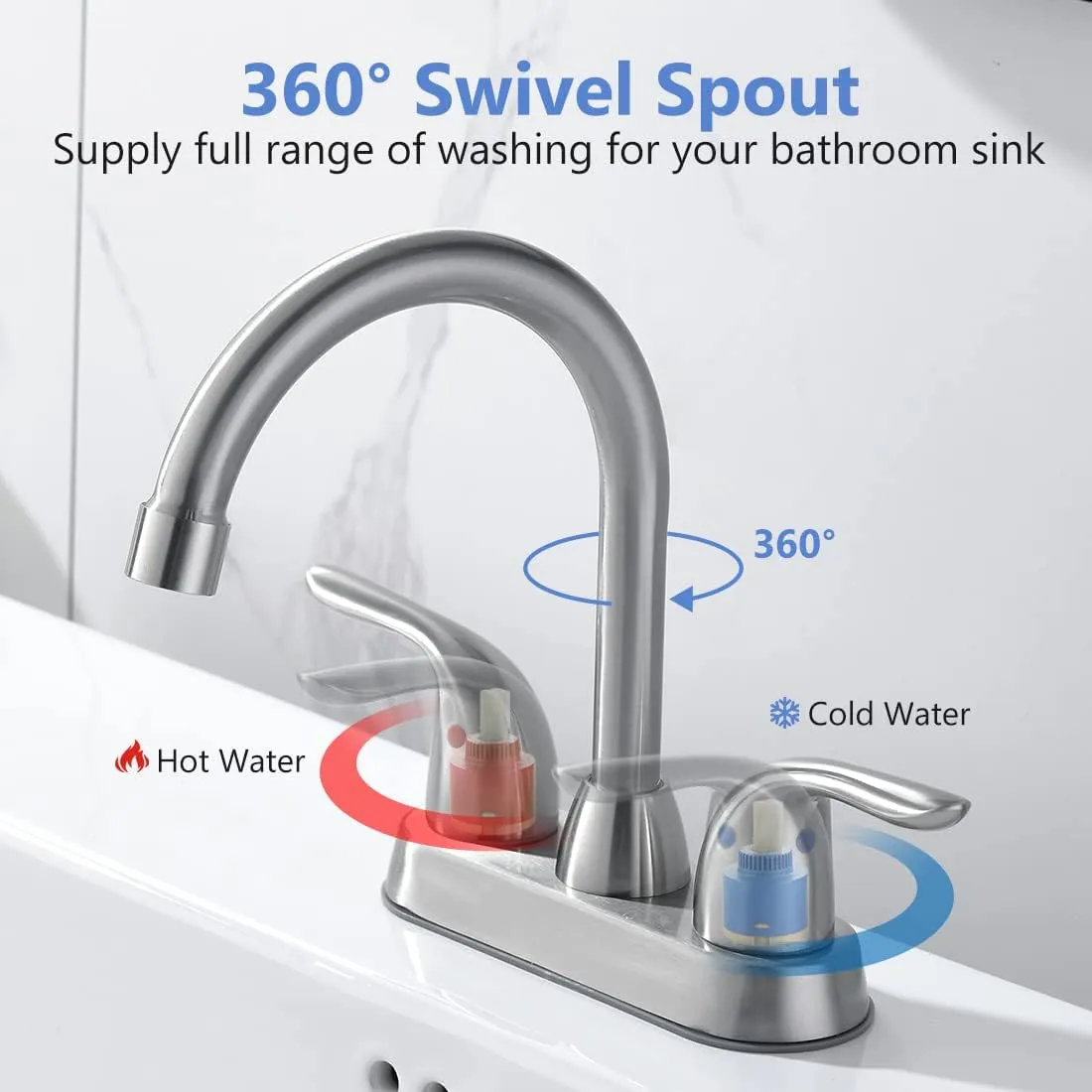 Bathroom Sink Faucet with Pop-up Drain Assembly, 4 Inch 2 Handle Centerset Faucet - Temperature Control, Easy to Install, Durable & Safety - Lavatory Faucet Brushed Nickel, Easy to Clean