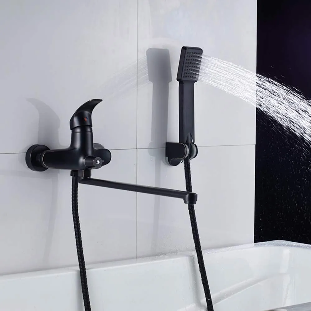 Bathtub Faucet with Hot and Cold Water Brass Wall Mounted Bathtub Shower Tap with Handheld Shower Single Handle Bathtub Faucet Set, Bronze Noir,Style A (Style a)