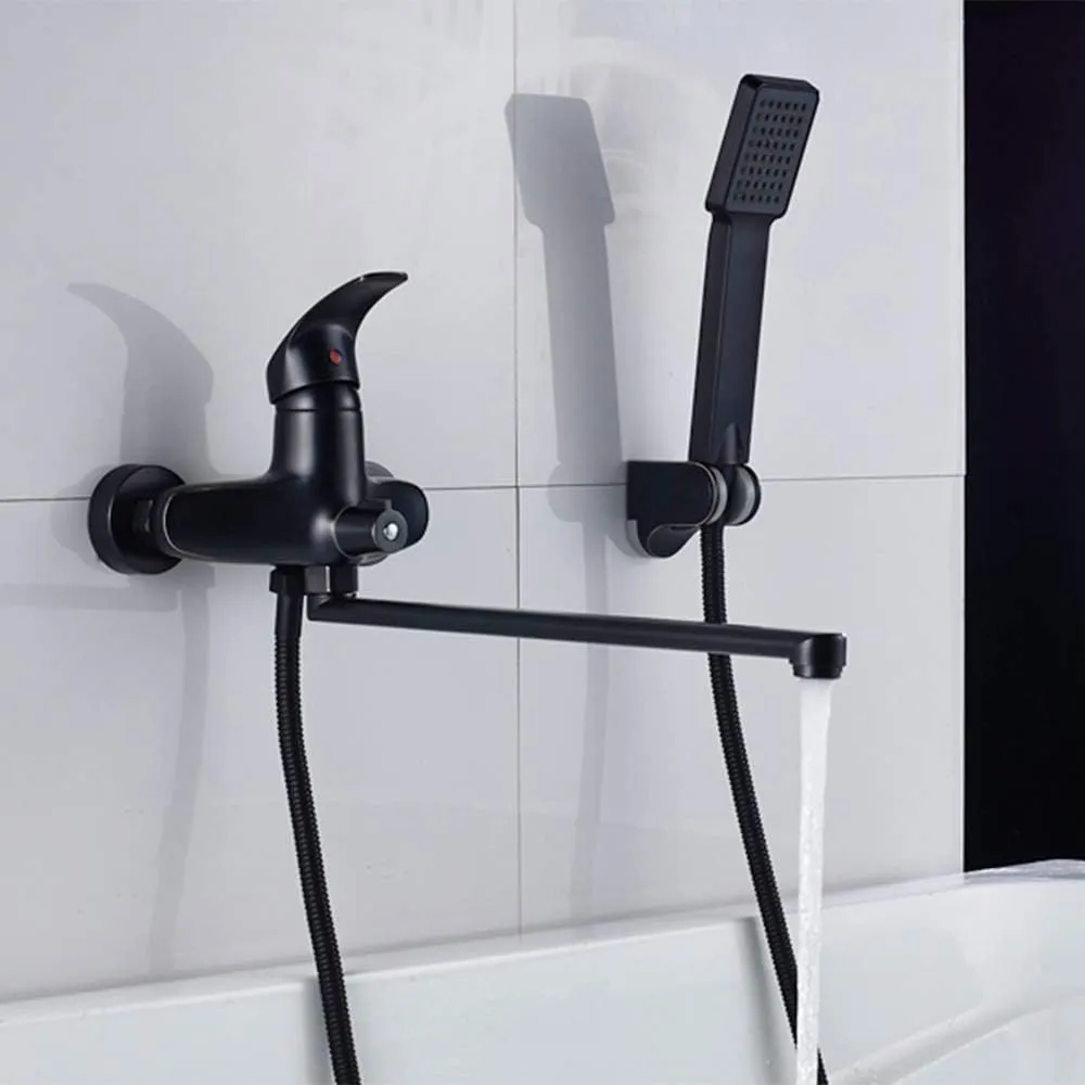 Bathtub Faucet with Hot and Cold Water Brass Wall Mounted Bathtub Shower Tap with Handheld Shower Single Handle Bathtub Faucet Set, Bronze Noir,Style A (Style a)