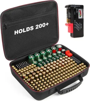 Battery Organizer Storage Case with Tester (BT168),Battery Vault Case Waterproof Battery Holder Box, Large Capacity Batteries Carrying Case Container Bag Fit for 200  Batteries AA AAA C D 9V