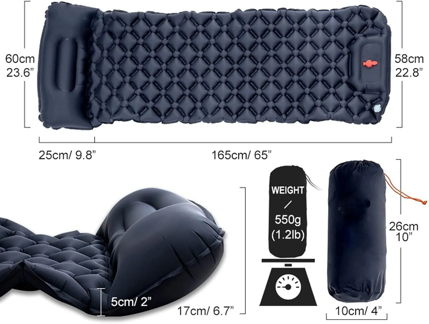 Beach Blankets Outdoor Camping Sleeping Pad Inflatable Mattress with Pillows Ultralight Air Mat Built in Inflator Pump Travel Hiking(Camouflage)