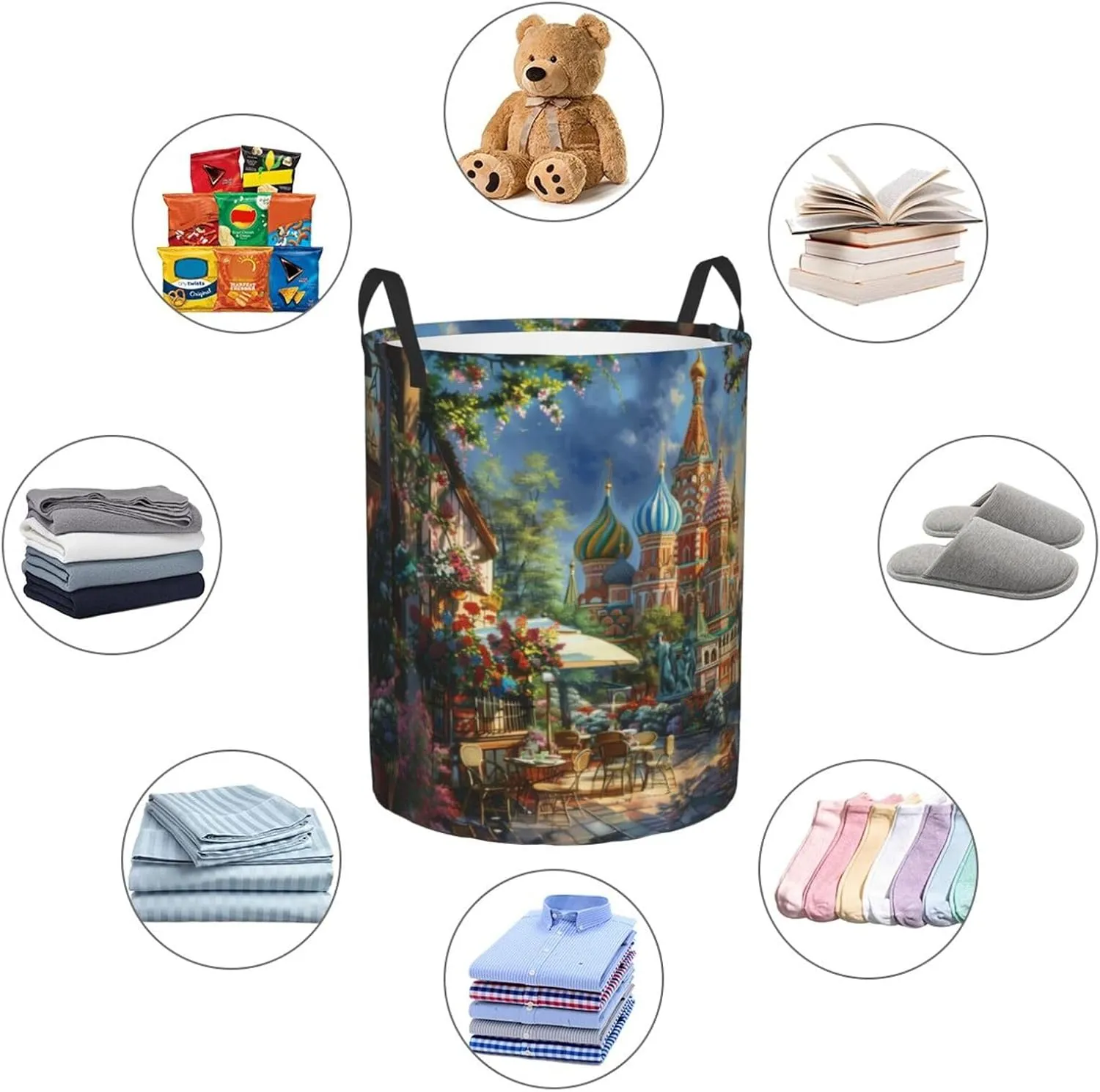 Beautiful Scenic Spot Laundry Hamper Round, Large Canvas Fabric Lightweight Storage Basket Toy Organizer Beautiful Scenic Spot Medium