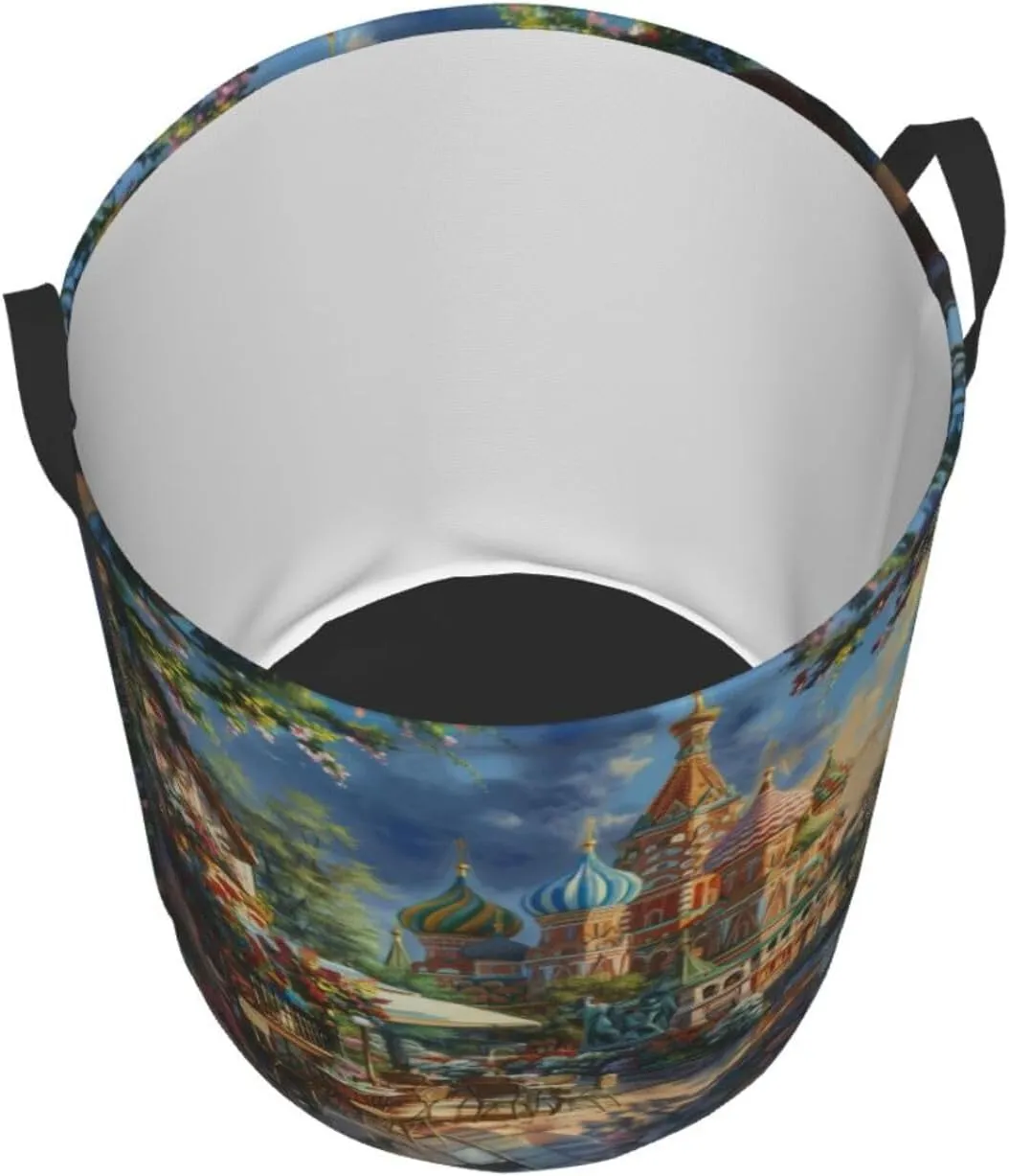 Beautiful Scenic Spot Laundry Hamper Round, Large Canvas Fabric Lightweight Storage Basket Toy Organizer Beautiful Scenic Spot Medium