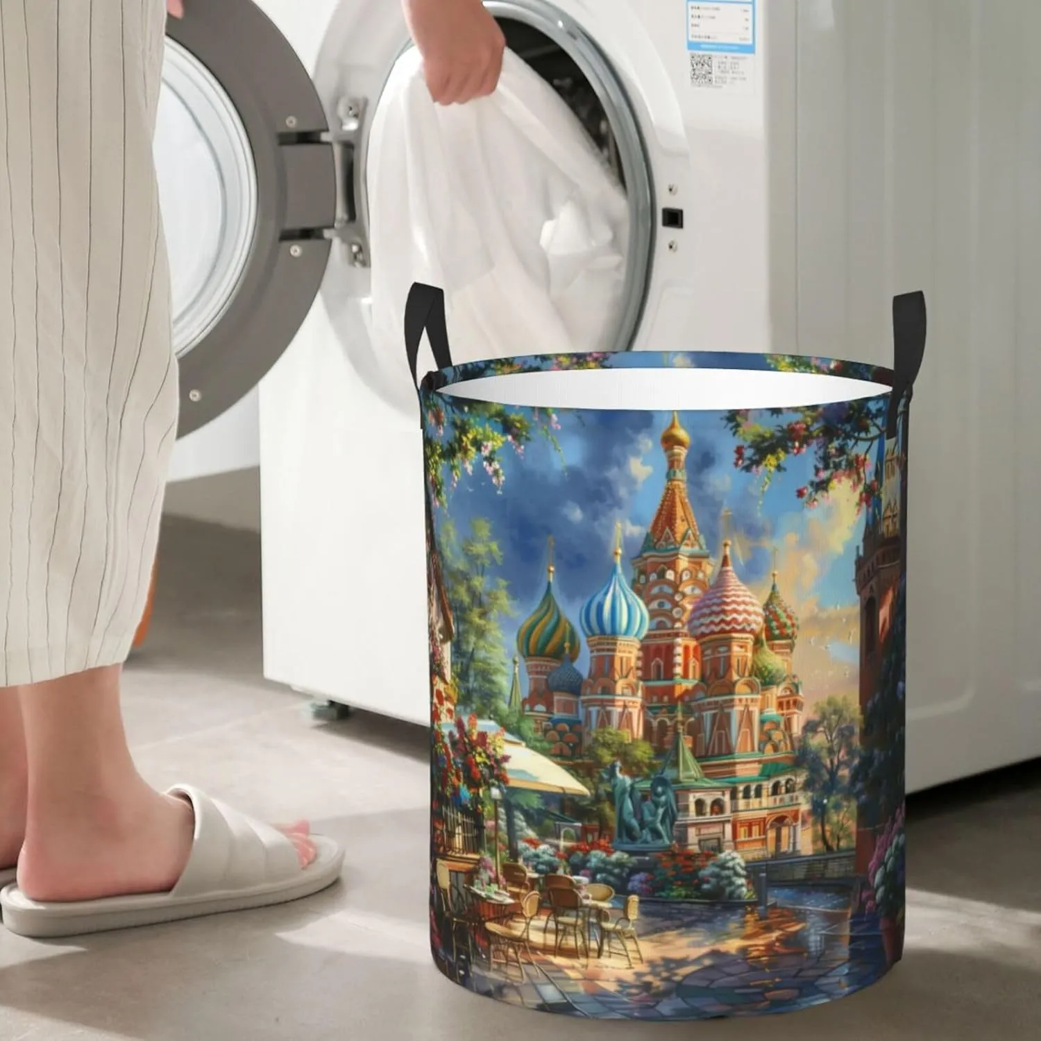 Beautiful Scenic Spot Laundry Hamper Round, Large Canvas Fabric Lightweight Storage Basket Toy Organizer Beautiful Scenic Spot Medium