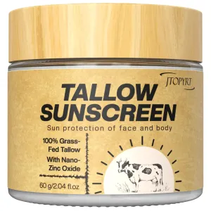 Beef Tallow Sunscreen: Tallow with Zinc Oxide & Beeswax - Natural Moisturizing Protection for Dry Sensitive Skin & All Ages, Non-Greasy Formula 60g