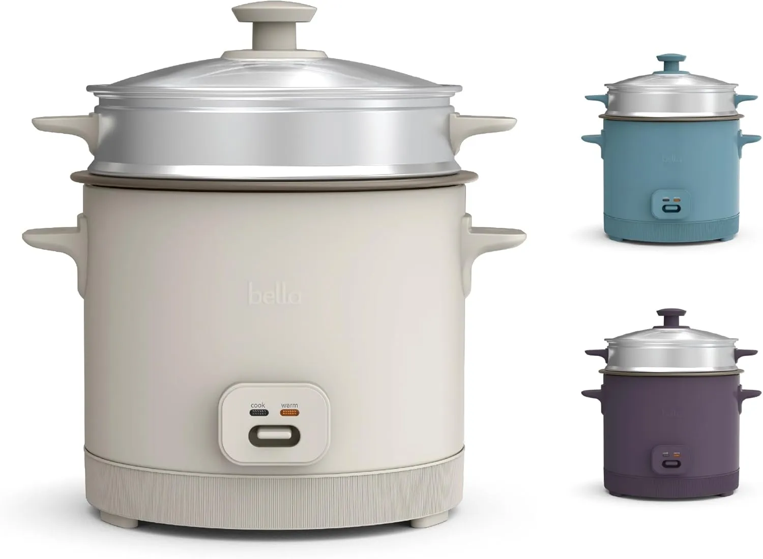 bella 16 Cup Rice Cooker with Steamer, Dishwasher Safe Steaming Basket, Rice Paddle and Measuring Cup, Removable Nonstick Cooking Bowl, Automatic Keep Warm Function​, 400 Watt, Oatmilk
