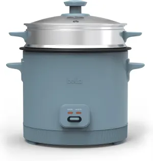 bella 16 Cup Rice Cooker with Steamer, Dishwasher Safe Steaming Basket, Rice Paddle and Measuring Cup, Removable Nonstick Cooking Bowl, Automatic Keep Warm Function​, 400 Watt, Surf