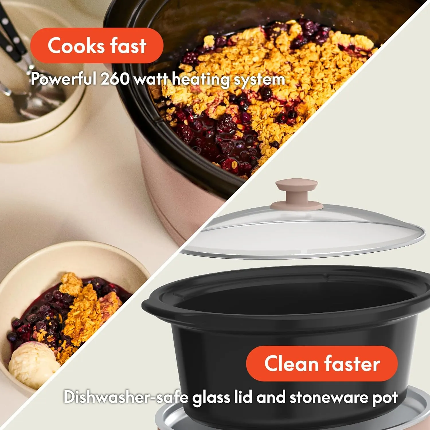 bella 6.0 Qt Programmable Slow Cooker, EverGood™ Ceramic Nonstick Coating, Adjustable Temperature & Cooking Times, Dishwasher Safe Stoneware Pot & Tempered Glass Lid, Tangle Free Cord Wrap, Blossom
