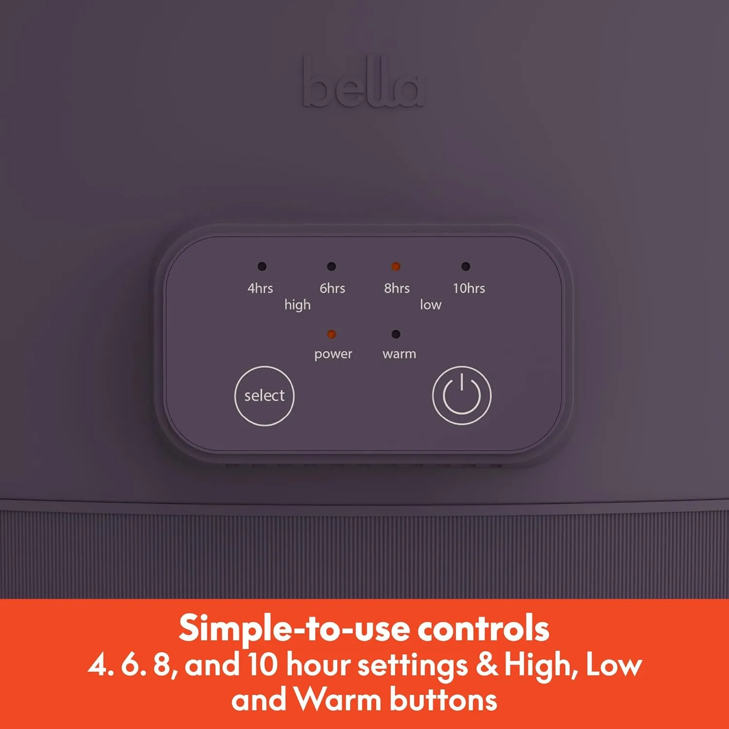 bella 6.0 Qt Programmable Slow Cooker, EverGood™ Ceramic Nonstick Coating, Adjustable Temperature & Cooking Times, Dishwasher Safe Stoneware Pot & Tempered Glass Lid, Tangle Free Cord Wrap, Plum