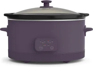 bella 6.0 Qt Programmable Slow Cooker, EverGood™ Ceramic Nonstick Coating, Adjustable Temperature & Cooking Times, Dishwasher Safe Stoneware Pot & Tempered Glass Lid, Tangle Free Cord Wrap, Plum