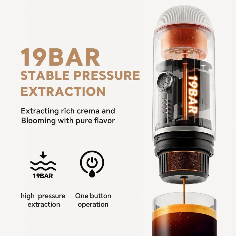 BENFUCHEN Portable Electric Espresso Machine, Self-Heating Mini Electric Espresso Maker For Ground Coffee & NESPRESSOpods, 19 Bar Mini Coffee Maker On the Go For Travel Camping Hiking RV Office, White