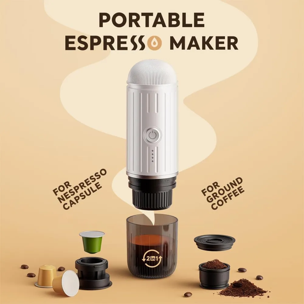 BENFUCHEN Portable Electric Espresso Machine, Self-Heating Mini Electric Espresso Maker For Ground Coffee & NESPRESSOpods, 19 Bar Mini Coffee Maker On the Go For Travel Camping Hiking RV Office, White