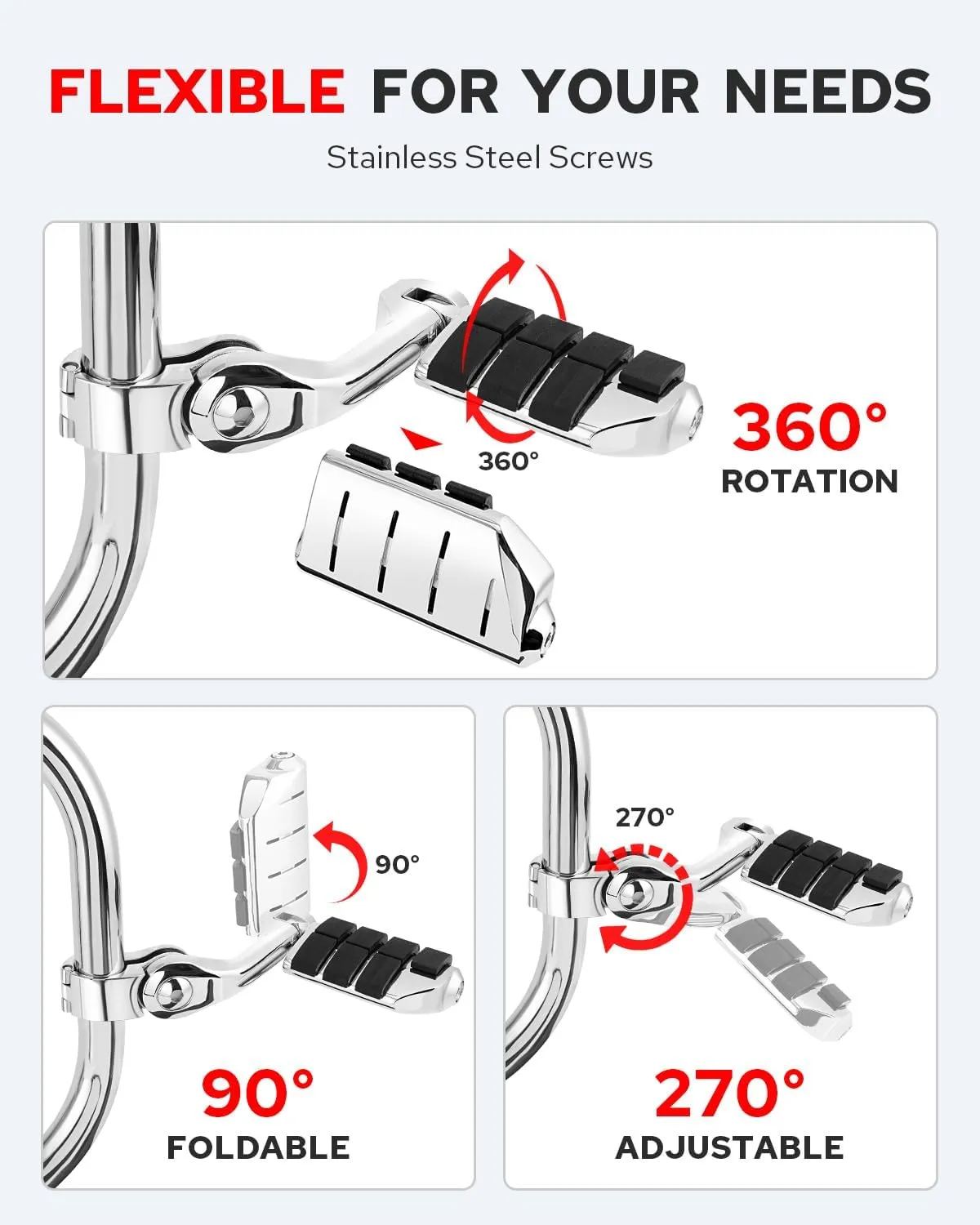 Benlari Highway Pegs,1.25" Highway Footpegs 304 Stainless Steel Adjustable Long Angled Fit for Harley Davidson Touring Street Glide Road Dyna Sportster Softail fits 1-1/4"(32mm) Engine Guard(Chrome)
