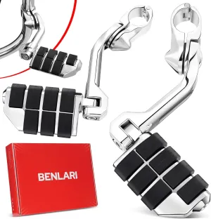 Benlari Highway Pegs,1.25" Highway Footpegs 304 Stainless Steel Adjustable Long Angled Fit for Harley Davidson Touring Street Glide Road Dyna Sportster Softail fits 1-1/4"(32mm) Engine Guard(Chrome)