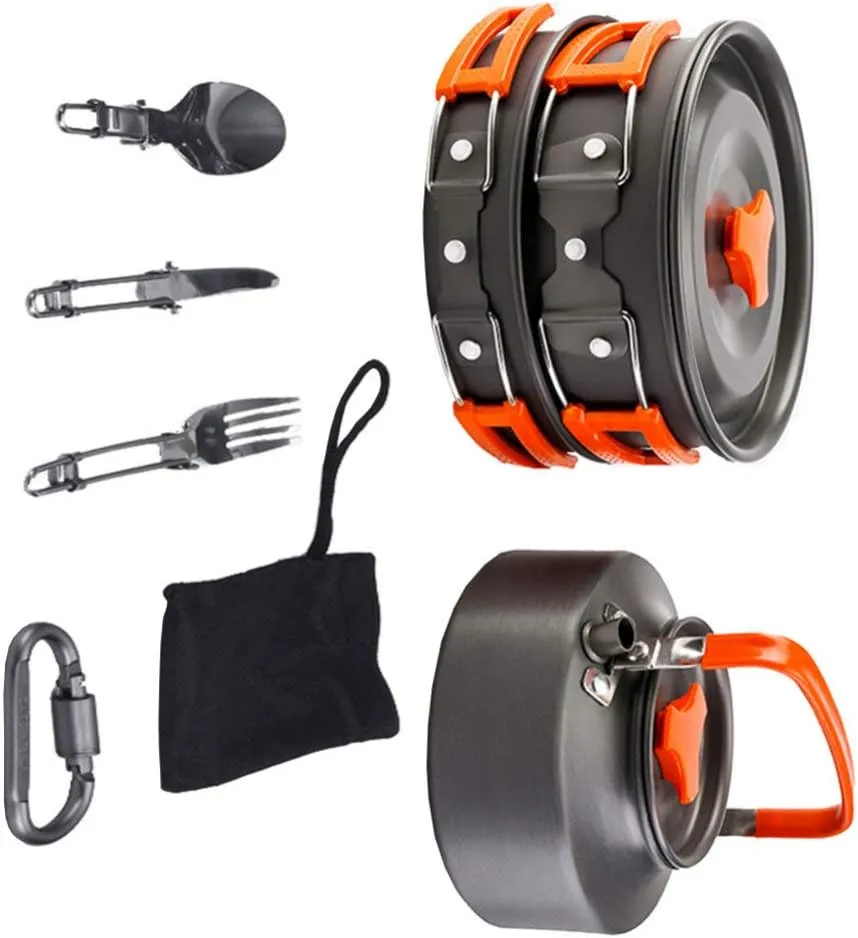 BESPORTBLE 2-Person Camping Cookware Set Cooking Pan Foldable Pot Camping Utensils Cooking Set Kitchen Accessories