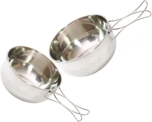 BESPORTBLE 3-piece Collapsible Camping Bowl Set Stainless Steel Foldable Handle Barbecue Bowl for Outdoor Adventures