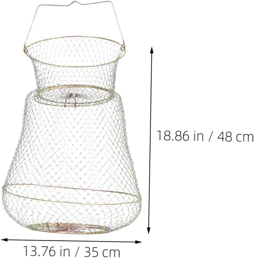 BESPORTBLE Crab Fishing Drop Net Cage Floating Fish Basket Shrimp Foldable Fish Cage Keep Round Fish Net Galvanized