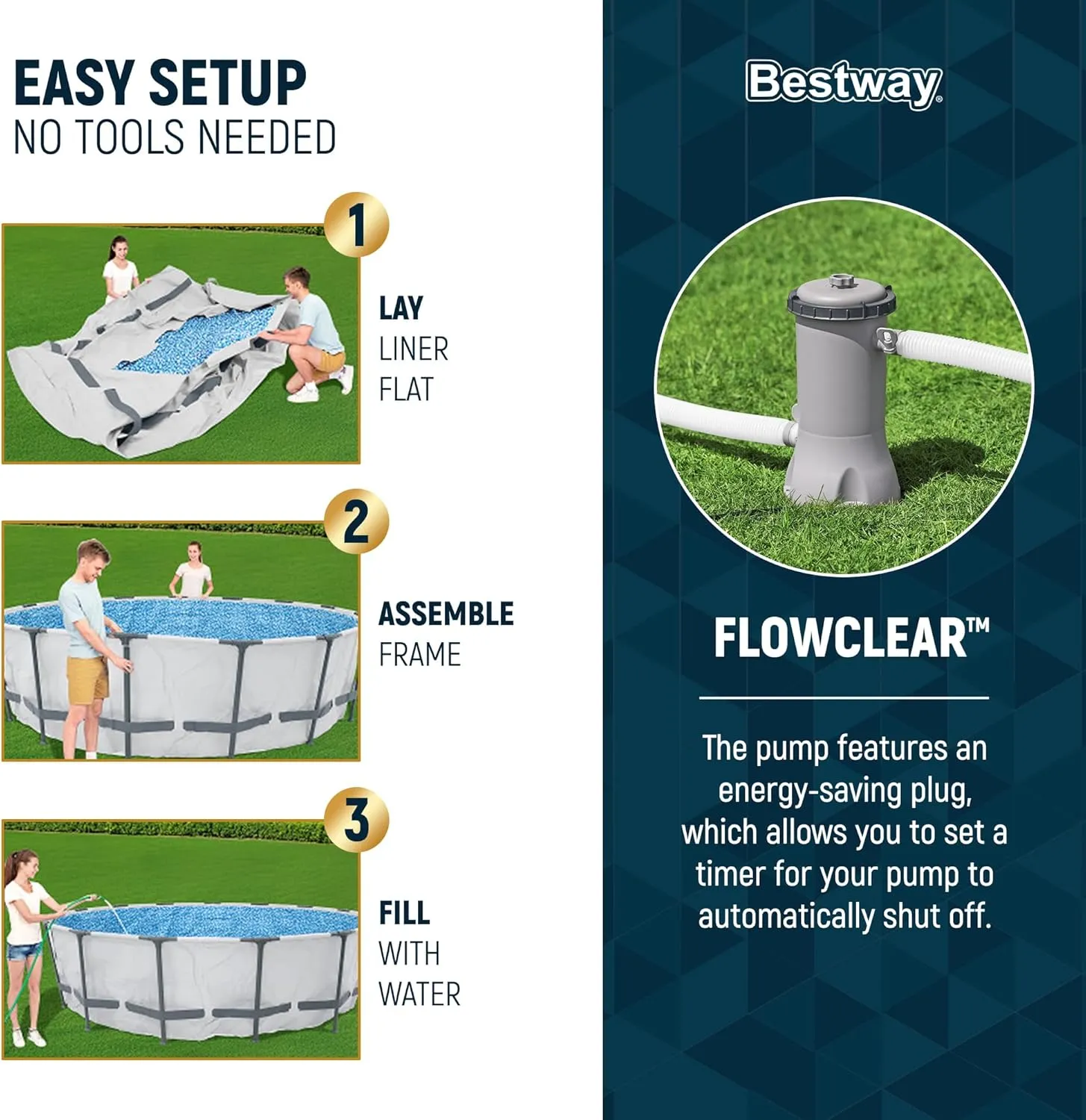 Bestway Steel Pro MAX 12 Foot by 30 Inch Round Above Ground Swimming Pool Set Outdoor Metal Frame Family Pool with Filter Pump, Gray