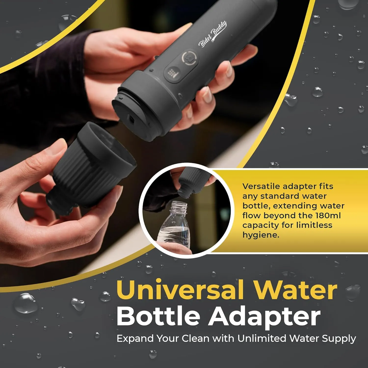 BIDET BUDDY® GoFlow Portable Bidet for Travel | 280ml/min Flow | 800mAh Battery | 180ML Bottle | IPX7 Waterproof | USB-C Charging | Pocket-Sized & Flexible with Medium Pressure (Grey)