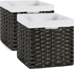 Bidtakay Wicker Cube Baskets with Liners 11 inch 2 Pack Waterproof Imitation Hand-Woven Wicker Storage Baskets for Shelves and Organizing Pantry and Bedroom Blackish-tan