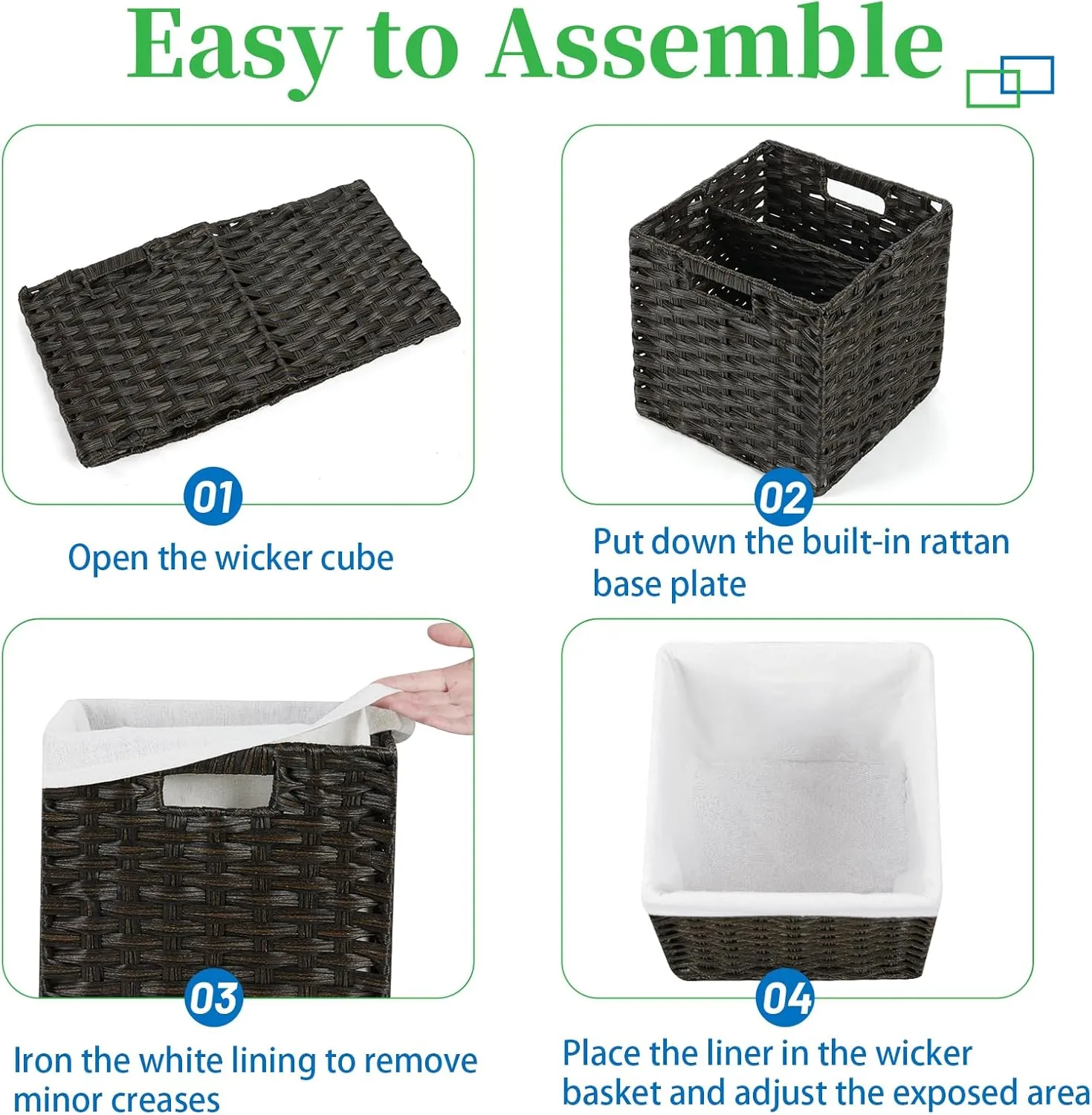 Bidtakay Wicker Cube Baskets with Liners 11 inch 2 Pack Waterproof Imitation Hand-Woven Wicker Storage Baskets for Shelves and Organizing Pantry and Bedroom Blackish-tan