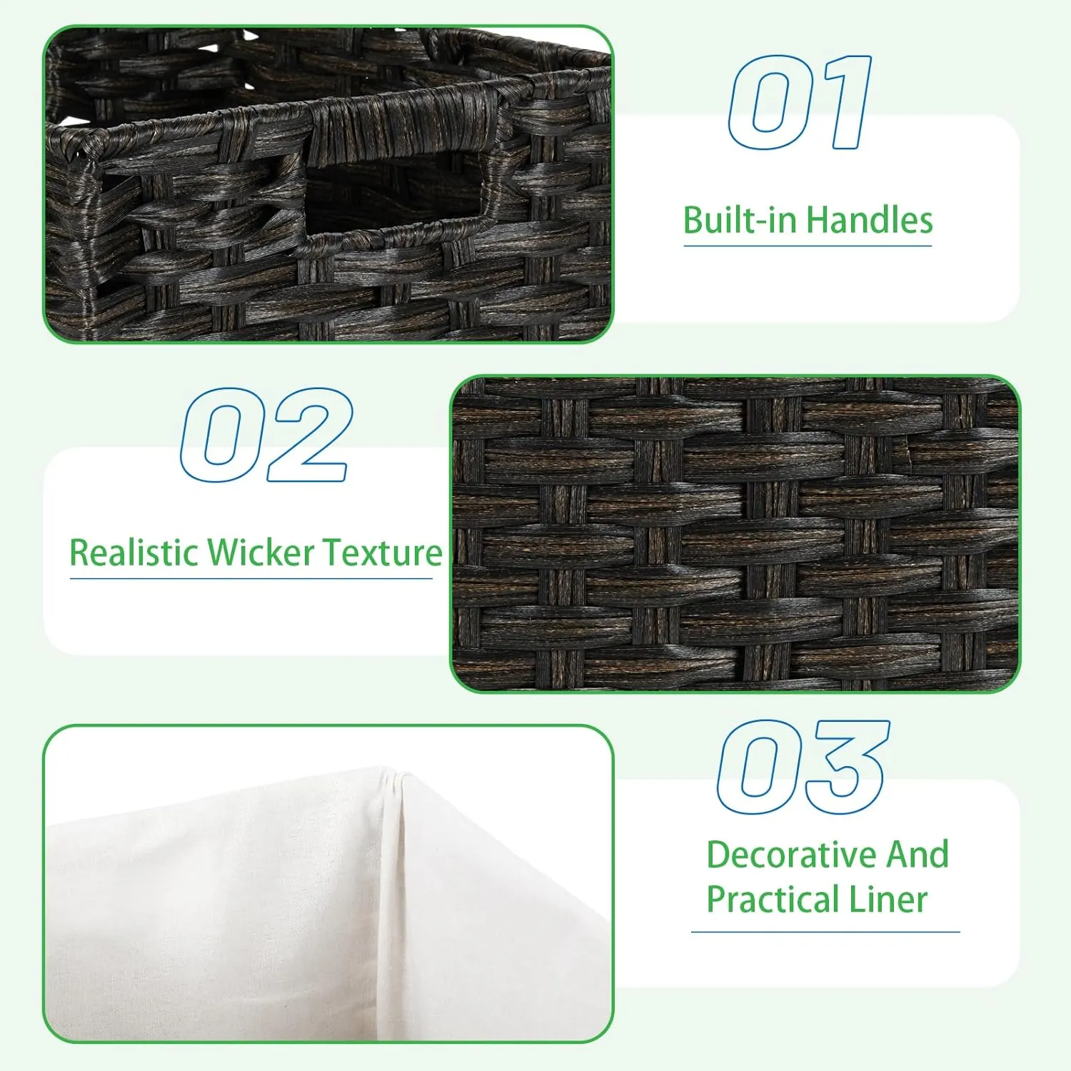 Bidtakay Wicker Cube Baskets with Liners 11 inch 2 Pack Waterproof Imitation Hand-Woven Wicker Storage Baskets for Shelves and Organizing Pantry and Bedroom Blackish-tan