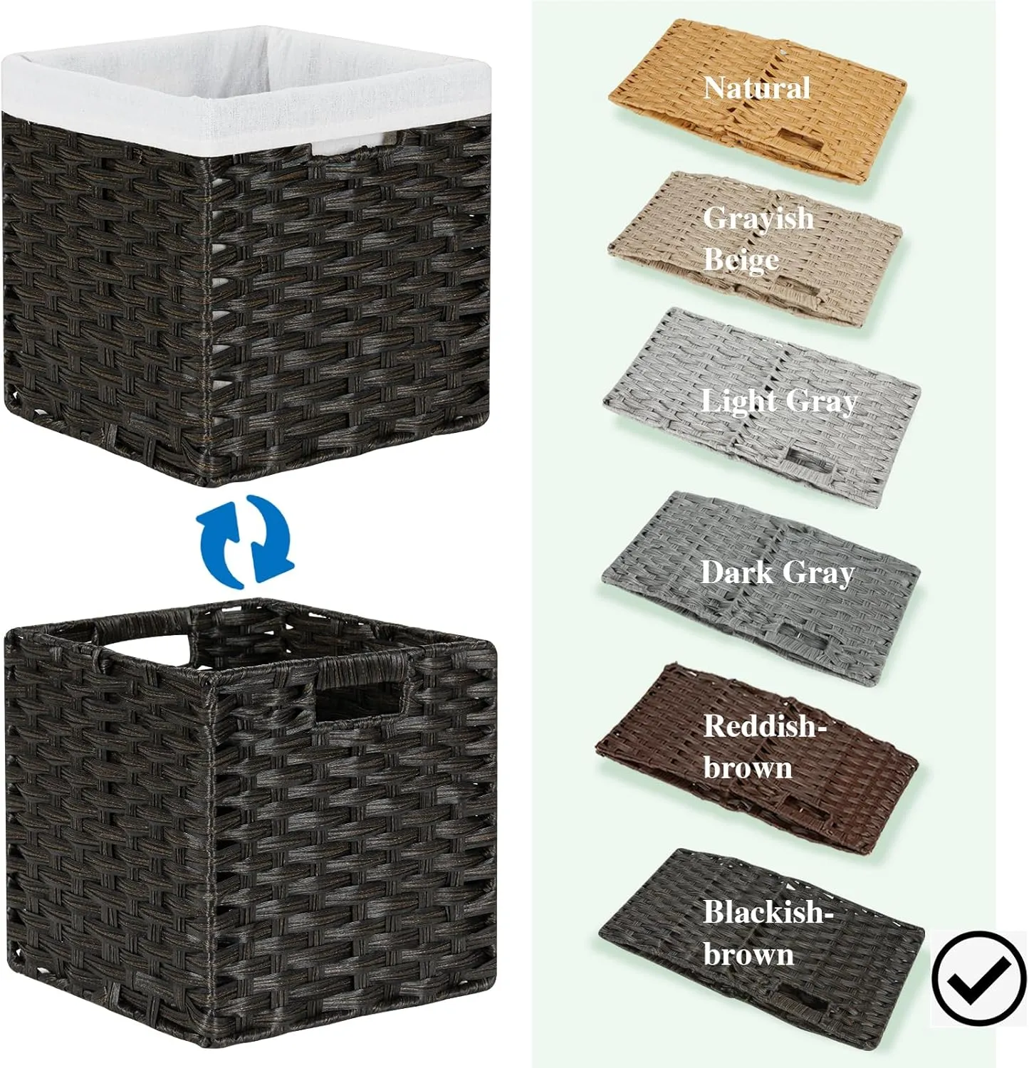 Bidtakay Wicker Cube Baskets with Liners 11 inch 2 Pack Waterproof Imitation Hand-Woven Wicker Storage Baskets for Shelves and Organizing Pantry and Bedroom Blackish-tan