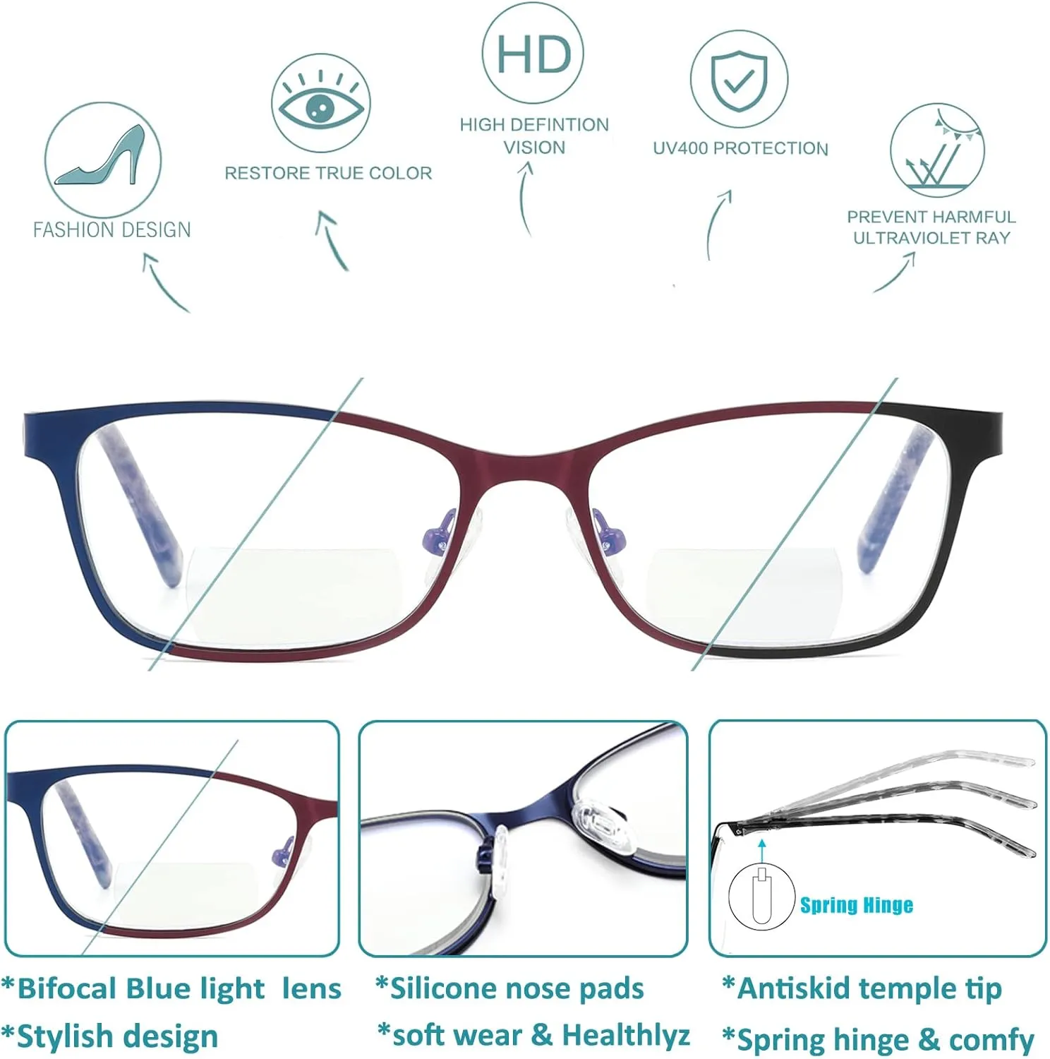 Bifocal Reading Glasses Women Blue Light Computer Reader Fashion Clear Top Cateye Ladies Designer Stylish Eyeglasses