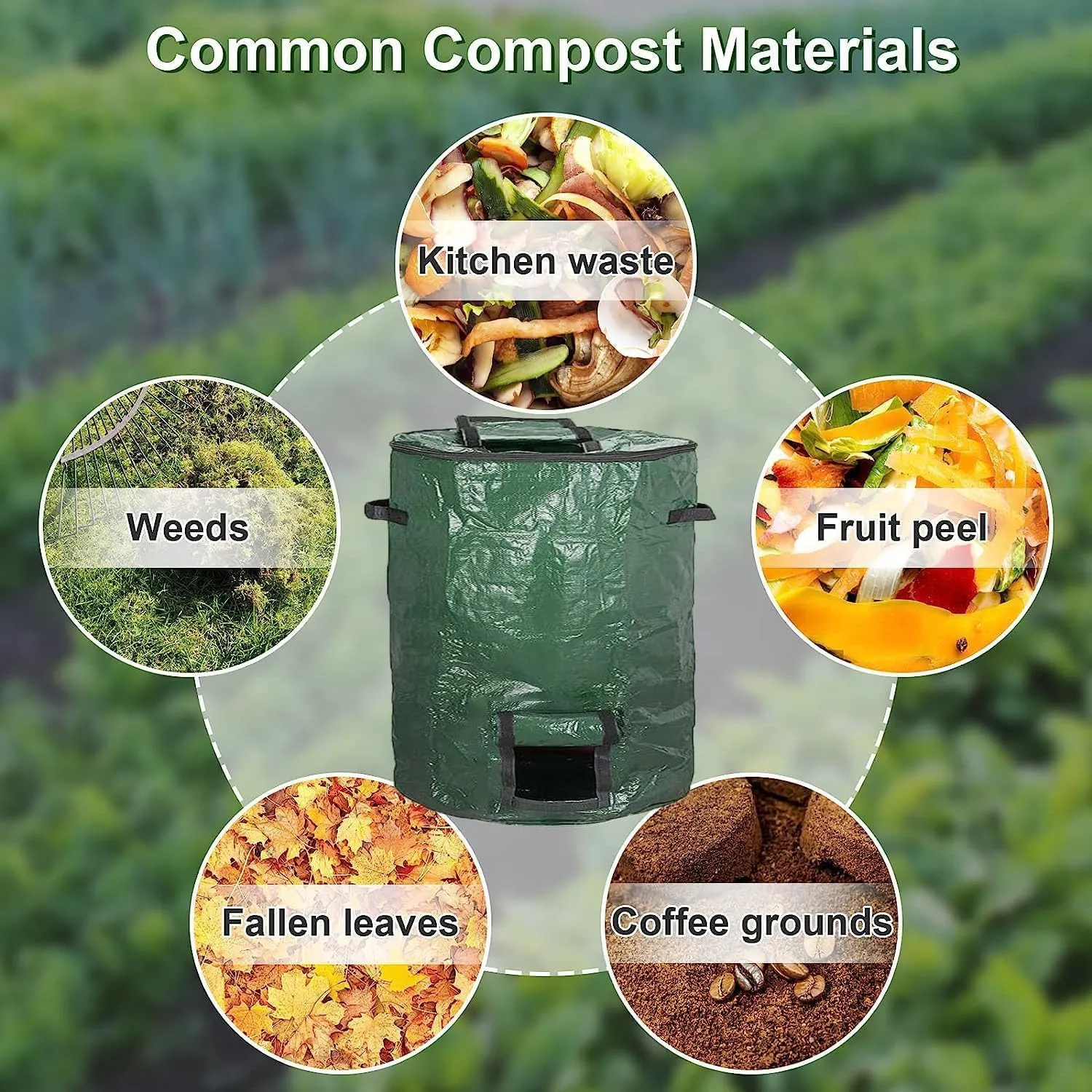 Big Compost Bag - 80 Gallon(300L) Garden Compost Bin for Yard Garbage Cans (Green 1pc)