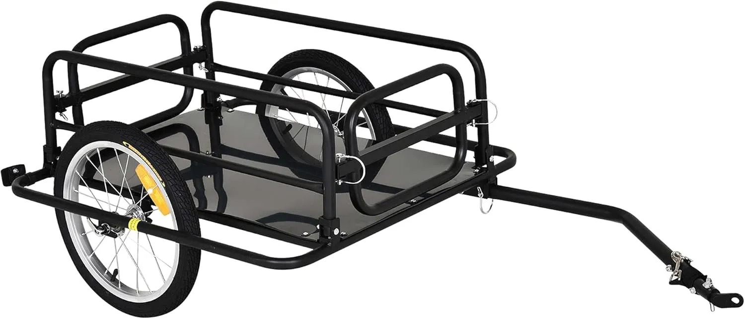 Bike Cargo Trailer for Hefty Loads, Foldable Compact Storage, Universal Hitch, Bike Wagon Bike Trailer Bicycle Cargo Trailer Bike Attachment with 16" Wheels, Heavy Duty, Black