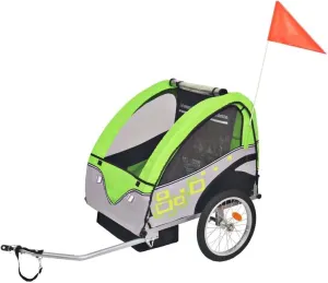 Bike Trailer for Kids Heavy Steel Frame Kids' Bicycle Trailer ，Tow Behind Bike Trailer for Toddlers ，Foldable with Safety Flag ，Load 30 Kg ，Grey and Green