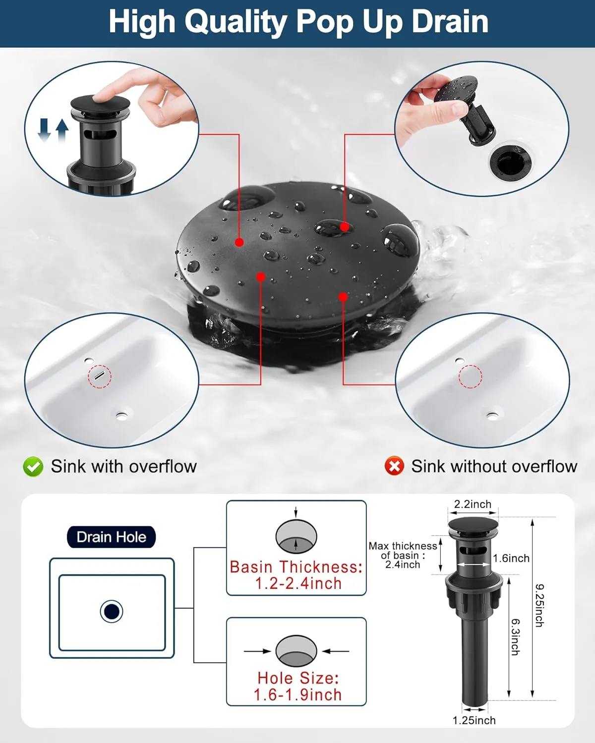 Black and Gold Waterfall Bathroom Faucet, Brass Bathroom Sink Faucet 1 Hole or 3 Hole, 4 Inch Bathroom Faucets Single Handle with Drain Supply Hoses & 6 inch Deck Plate for Lavatory RV Farmhouse