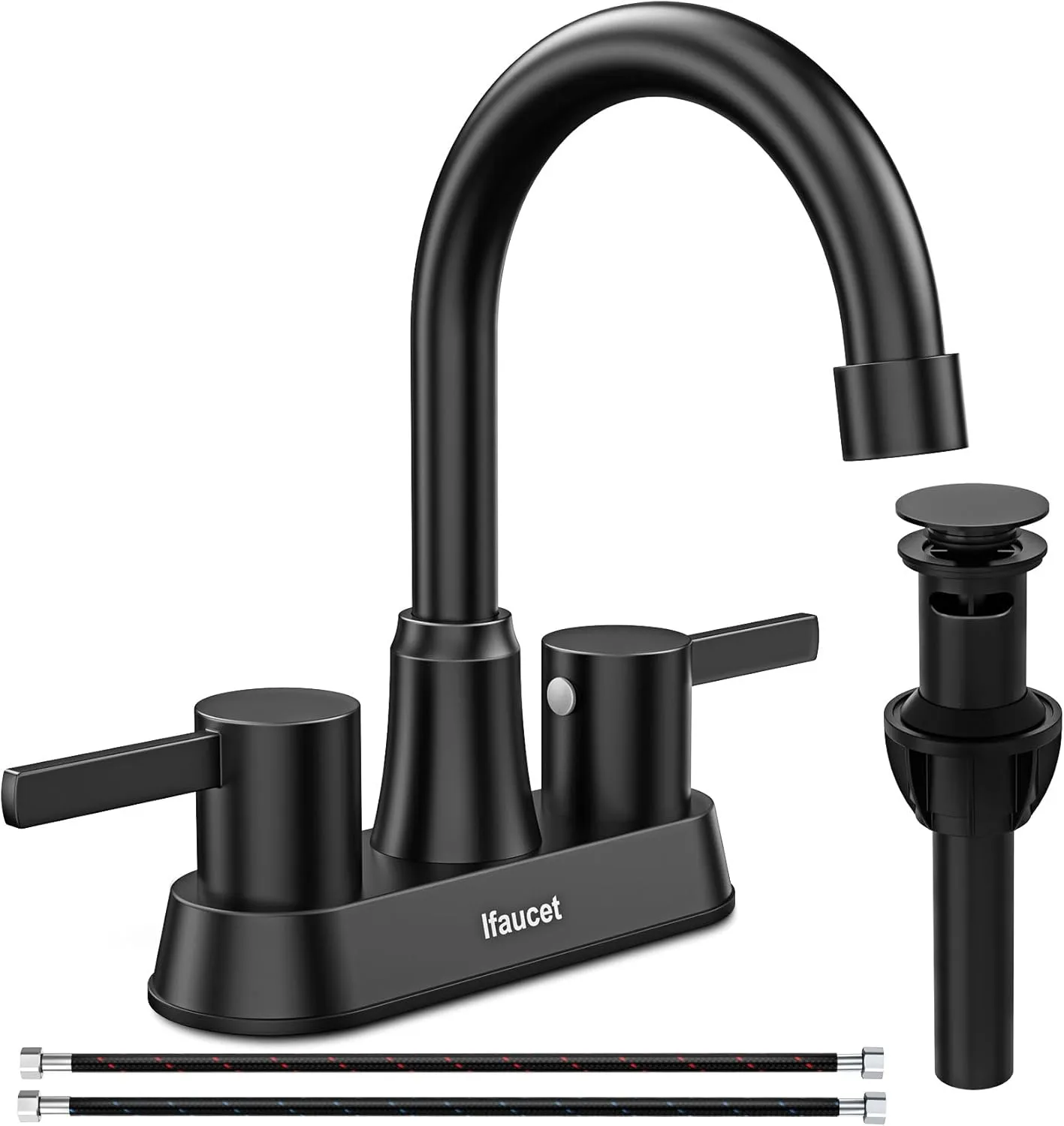 Black Bathroom Faucet 3 Hole, Bathroom Faucets for Sink 3 Hole, Bathroom Sink Faucet, 4 Inch 2 Handle Centerset, Lead-Free, with Copper Pop Up Drain (Matte Black)