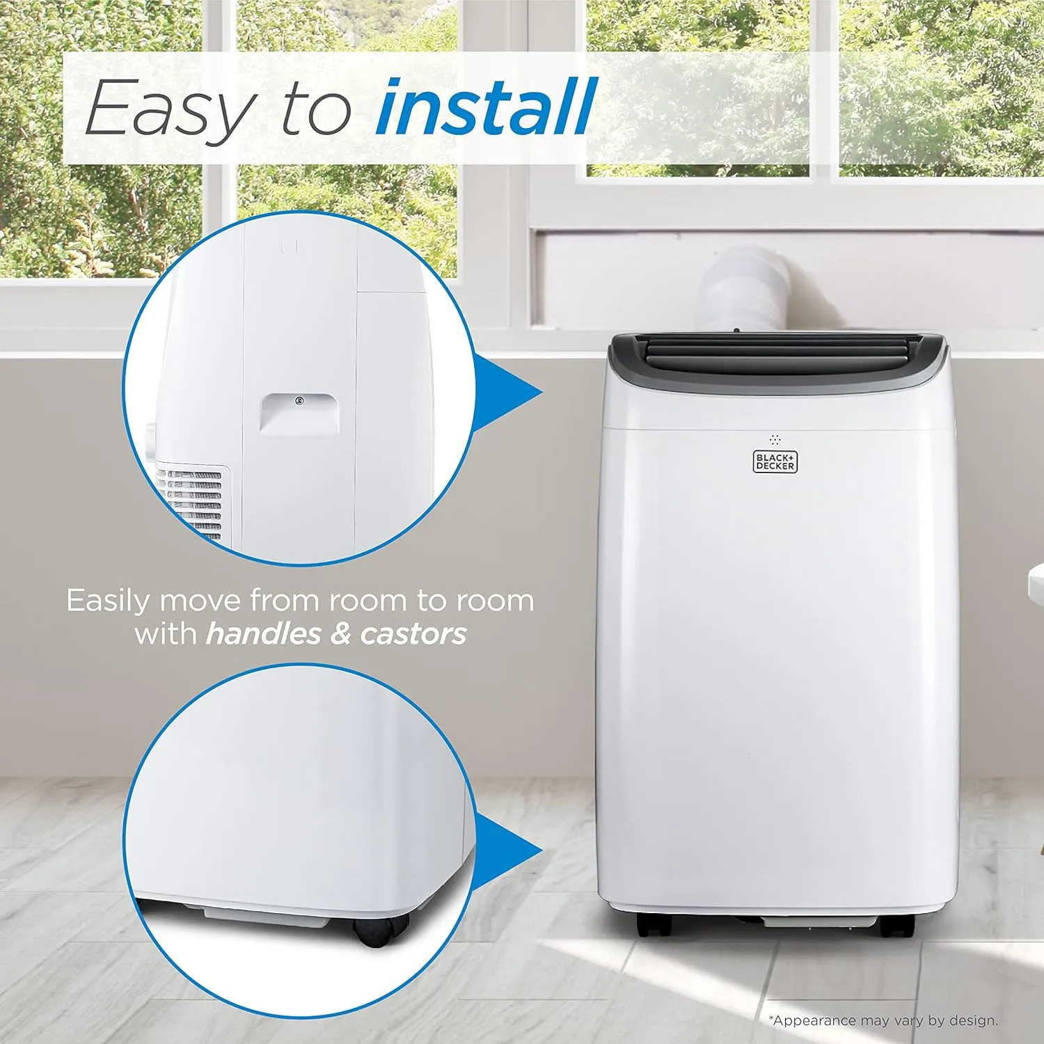 BLACK DECKER 8,000 BTU Portable Air Conditioner for Rooms up to 350 Sq. with Remote Control, White