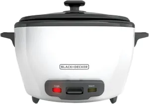 BLACK DECKER Rice Cooker 28 Cups Cooked (14 Cups Uncooked) with Steaming Basket, Removable Non-Stick Bowl, White