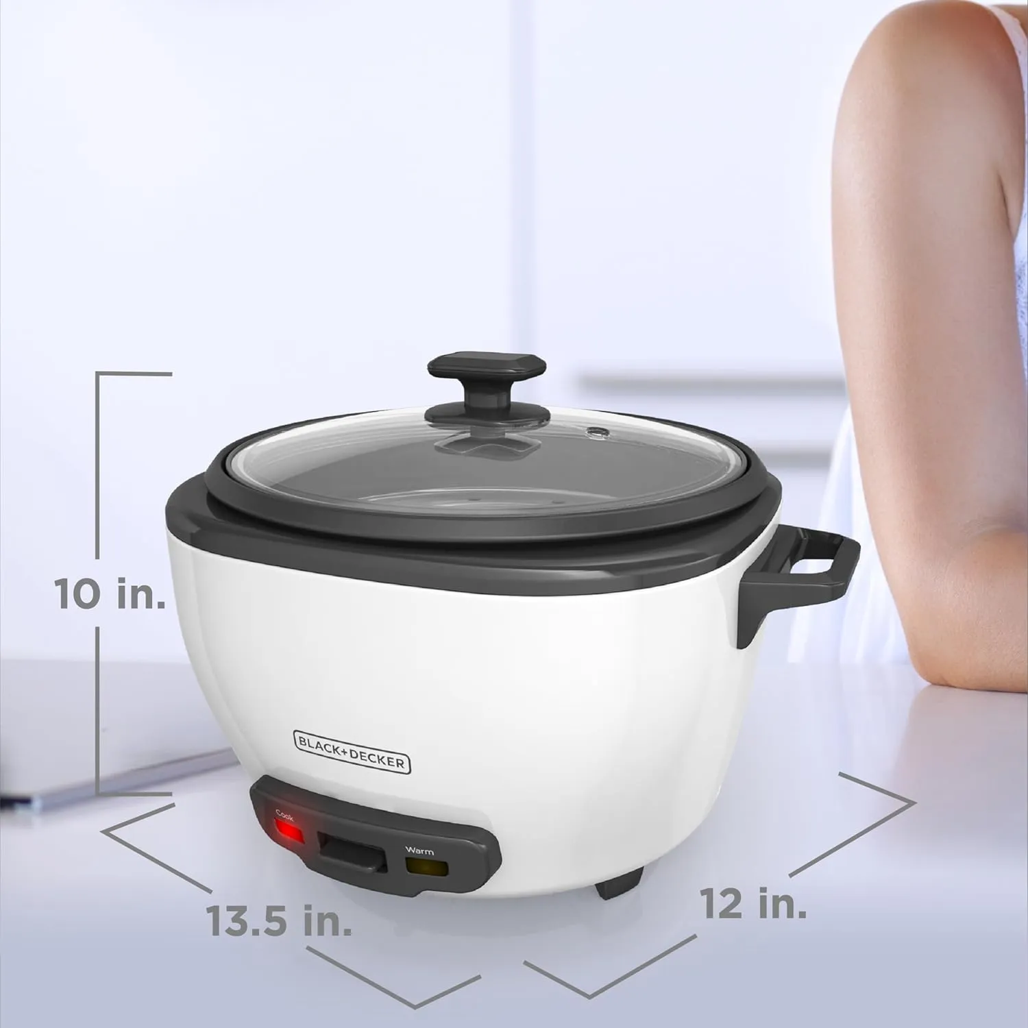 BLACK DECKER Rice Cooker 28 Cups Cooked (14 Cups Uncooked) with Steaming Basket, Removable Non-Stick Bowl, White