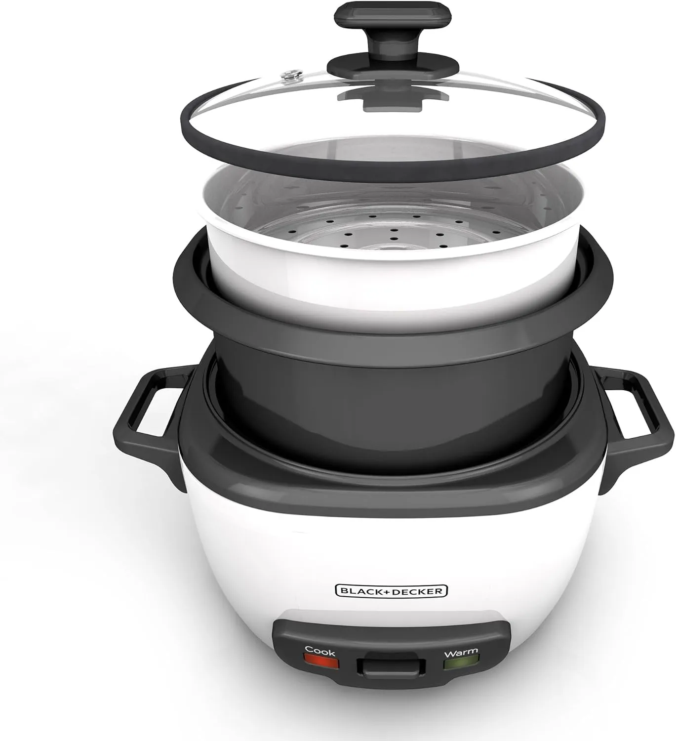 BLACK DECKER Rice Cooker 28 Cups Cooked (14 Cups Uncooked) with Steaming Basket, Removable Non-Stick Bowl, White