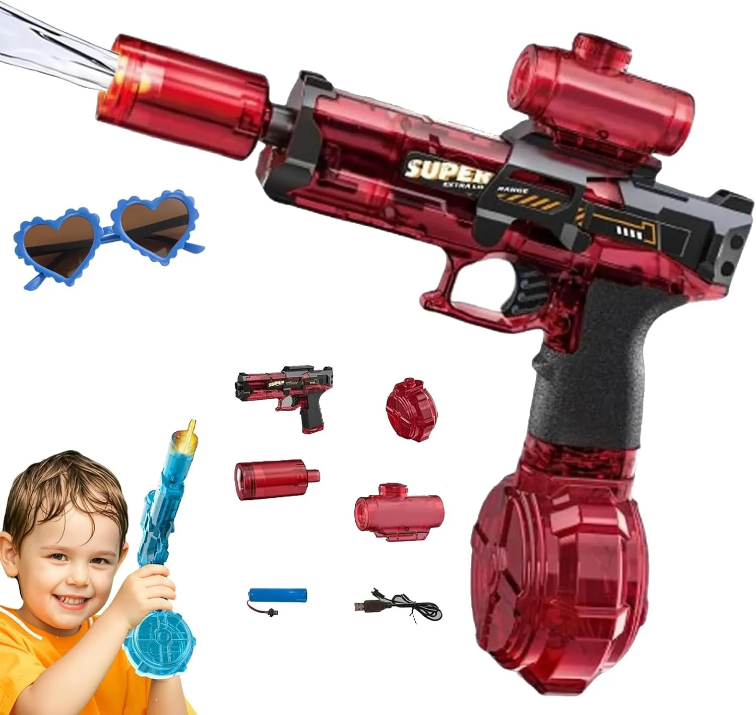 Blazerat Auto Water Blaster, Blaze Rat Water Gun, Electric Water Gun Large Capacity with LED Interactive Lighting, High Powered Pressure Quick for Adults Swimming Pool Party (Red)