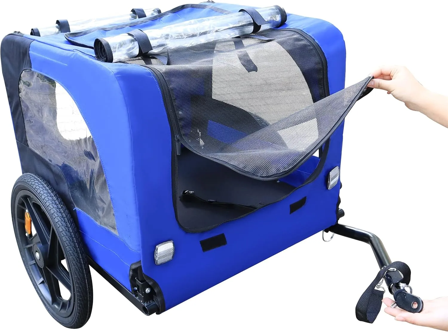 Blue 16-Inch Pet Bike Trailer for Comfortable Adventures, Foldable Design for Easy Storage, Dogs Up to 88 lbs