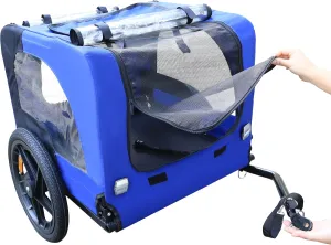 Blue 16-Inch Pet Bike Trailer for Comfortable Adventures, Foldable Design for Easy Storage, Dogs Up to 88 lbs
