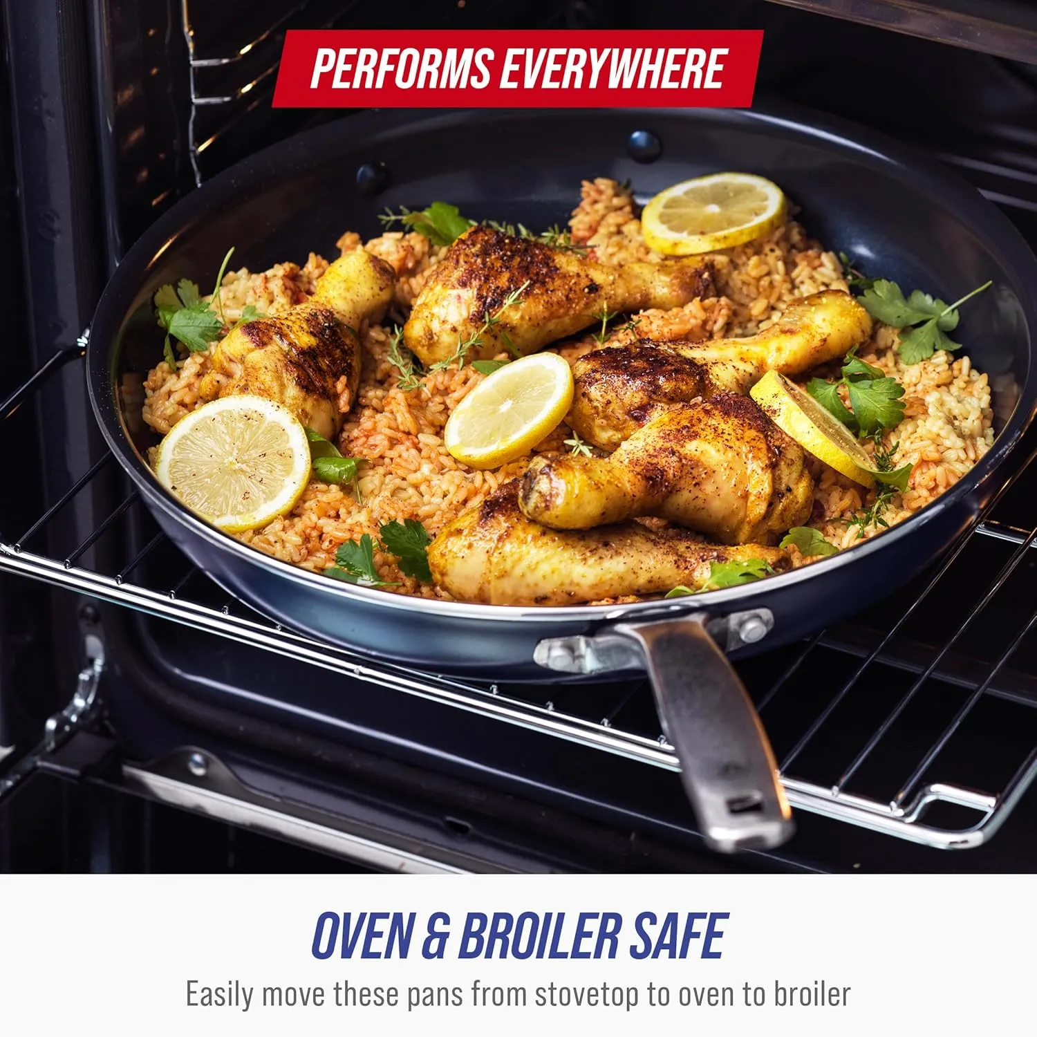 Blue Diamond 14 Piece Nonstick Cookware Set, Diamond Ceramic Pots & Pans, Dishwasher & Metal Utensil Safe, Non Toxic PFAS-Free, Kitchen Cooking Sauce & Saute Pans, Oven & Broiler to 600F, Blue