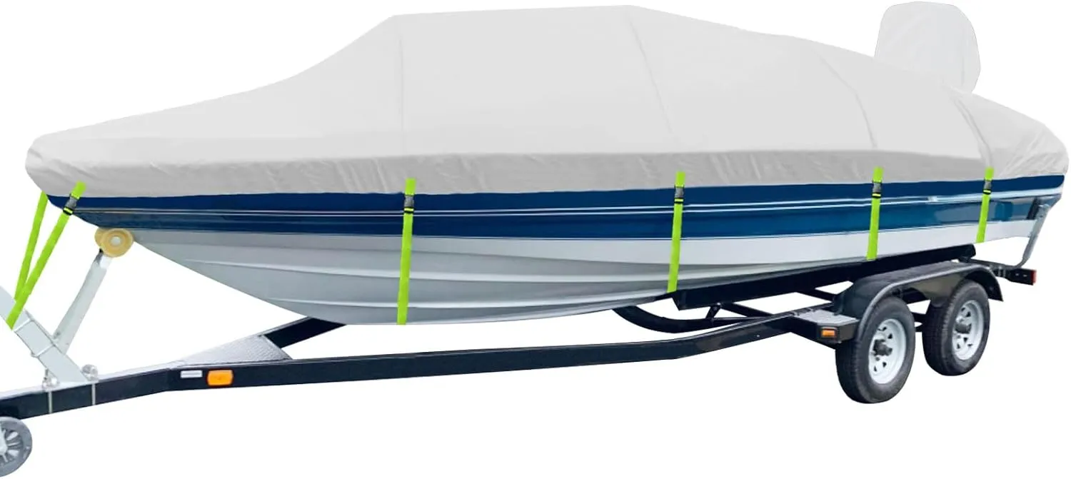 Boat Cover Fit Bass Boat, V-Hull Tri-Hull Boats and Runabout, 1200D Marine Grade Heavy Duty Polyester with PU Coating, 17-19ft Waterproof & UV Resistant, All-Weather Protection [Motor Cover Included]
