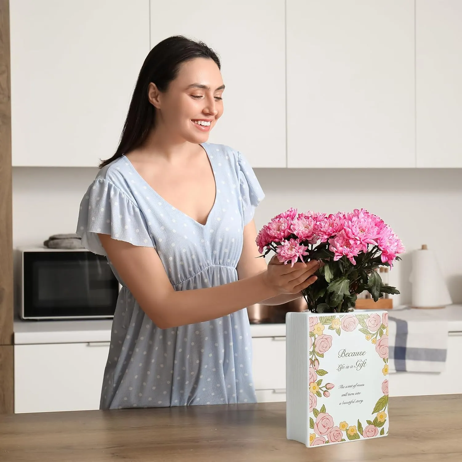 Book Vase for Flowers, Book Lovers Gifts, Cute Unique Shaped Ceramic Vase for Home Decor, Bookshelf, Office, Desk, Bookcase (Large - Rose)